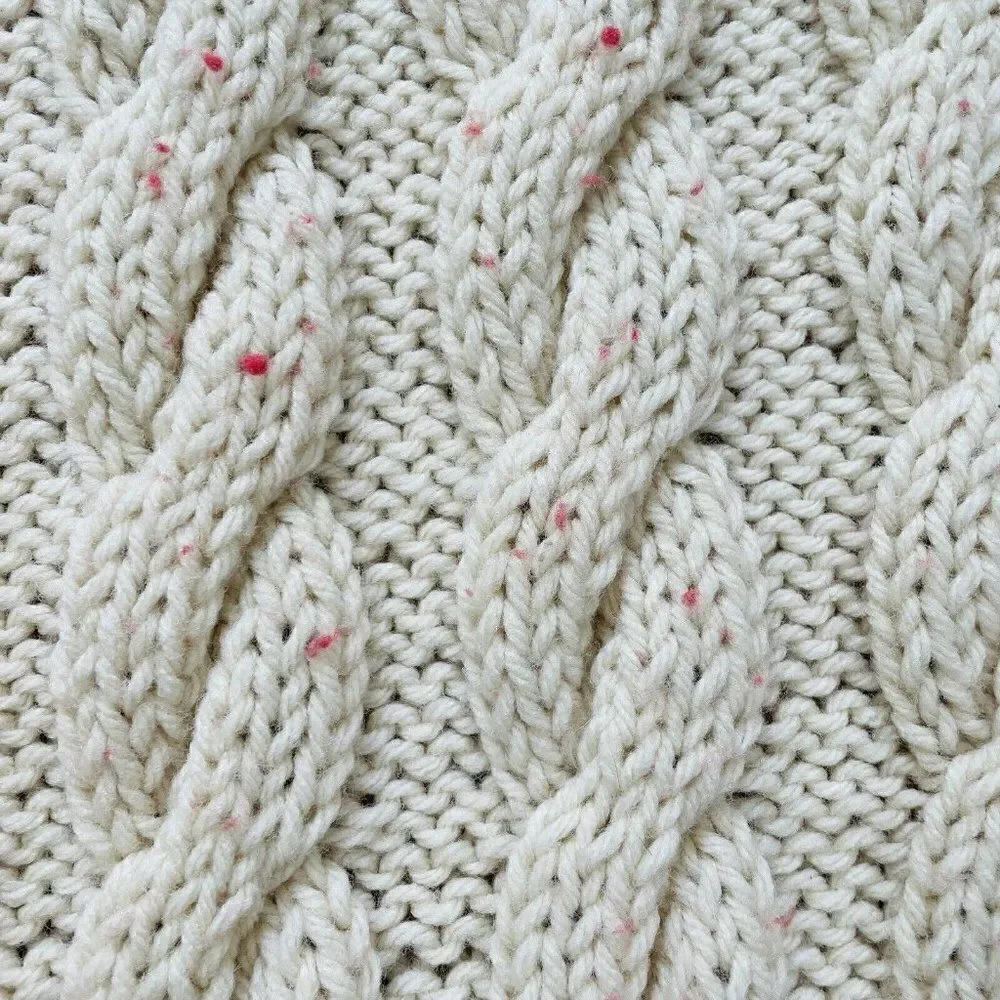 Vintage 1970s Cable Knit Handmade Afghan Throw Blanket Orange Cream Gold 67
